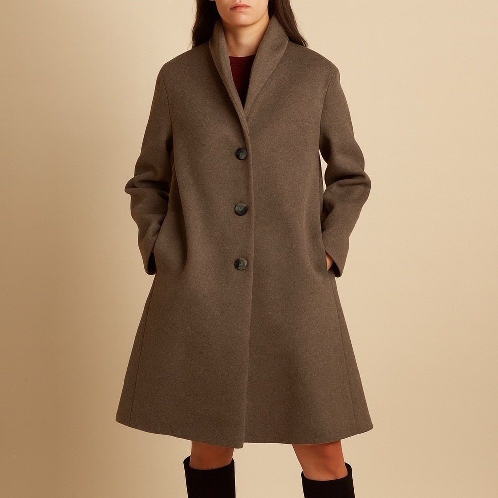 Vintage minimalist ‎ Taupe Wool Blend Overcoat Women's Elegant Winter Warm Coat